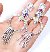 Oversized Drop Earrings, Rhinestone Crystal Earrings, 4.2 in AB Chandelier Earri - £29.30 GBP