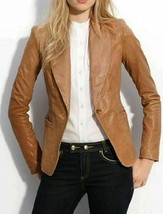 Jacket Leather Blazer Size Womens Coat Tan Biker Ladies Women Lambskin Tops 30 - £97.04 GBP
