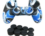 Silicone Grip Cover Blue Case + (8) Multi Thumb Caps For PS4 Controller  - £7.11 GBP