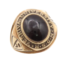 10K GOLD Vintage Ring Black Stone Carved 1970 Yeshiva University  Sz 7  ... - $822.48