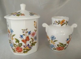 AYNSLEY Fine English Bone China COTTAGE GARDEN Bud Vase &amp; Sugar Jar (no ... - £15.29 GBP
