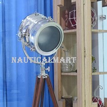 Vintage Industrial Designer Chrome Nautical Spot Light Search light Tripod Floor - £197.04 GBP