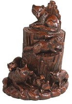 Box Fox Family With Dad Watching Tree Hand Painted OK Casting Sculptural - £210.10 GBP