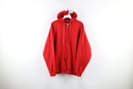 Vintage 90s Majestic Mens Large Distressed Blank Full Zip Hoodie Sweatshirt Red - £38.84 GBP