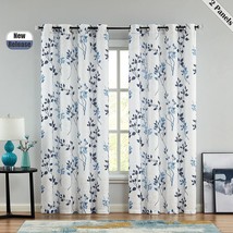 Beauoop Grommet Floral Semi Sheer Curtains 84 Inch Length For Living, Blue/Navy - £38.27 GBP