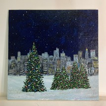 Christmas in the City - Unique Holiday Theme Original Acrylic Painting - Size 8&quot; - £54.91 GBP
