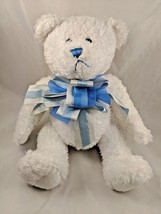 Dan Dee White Bear Plush 14 Inch Blue Silver Bow Stuffed Animal toy - $8.95