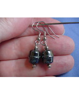 (EE-308) short barrel Black hematite bead silver wire dangle pair of EAR... - £7.46 GBP