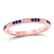 10k Rose Gold Womens Round Blue Sapphire Flourished Stackable Band Ring 1/6 Cttw - £159.04 GBP