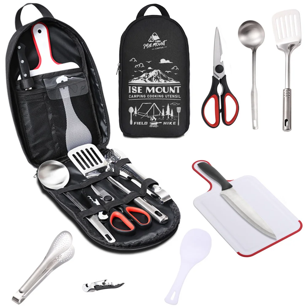 Portable Travel Utensils Set 9pcs Stainless Steel Camping Kitchen Cookware Set - £20.65 GBP+