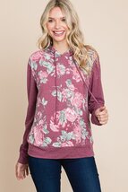 Floral Printed Contrast Hoodie With Relaxed Fit And Cuff Detail - $27.75
