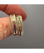 Anna Zuckerman Luxury Lab MultiColor Sapphire Hoop Earrings Gold 925Silv... - $66.34 CAD