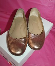 Chloe Pink Gold Ballerina Shoes Scalloped Ballet Flats IA012 Size 36.5 Women's 6 - £170.27 GBP