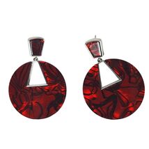 VTG Modernist Red Marbled Resin Geometric Drop Earrings Retro Bold Jewelry - $17.33