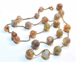Authentic Georgian translucent Agate beads long opera necklace chain 9k 9ct - £2,435.93 GBP
