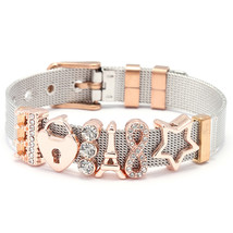 High Quality Rose Gold Color Stainless Steel Mesh Bracelet Love Lock Charms Fine - £11.23 GBP