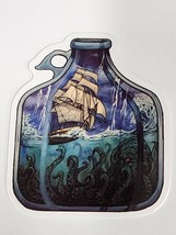 Jar Shaped Sticker Decal with Ship and Sea Squid Monster Multicolor Supe... - £1.83 GBP