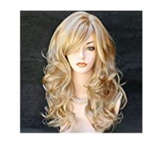Kalyss Women&#39;s Long Curly Body Wavy Heat Resistant Blonde With Highlights Wig - £22.08 GBP