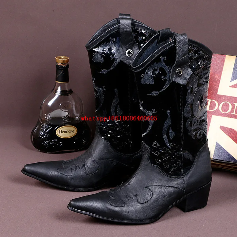  italian  boots high top pointed toe embroidery boy boots dress wedding shoes ma - $145.26