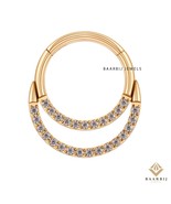 Anastasia Septum Clicker | 14K Solid Gold Piercing | Double line diamond... - $315.44 CAD+