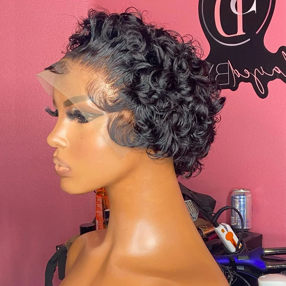 Short Pixie Cut Wig Peruvian Water Wave Human Hair Wigs For Black Women 18% - £40.17 GBP
