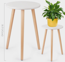 Indoor Plant Stand - Height 16.5&#39;&#39; Wood Flower Pot Holder, Round Side Table - £23.42 GBP