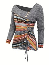 Women’s Grey &amp; Boho Print Multicolor 2-in-1 Top 2XL - $20.57 CAD