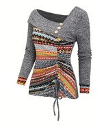 Women’s Grey &amp; Boho Print Multicolor 2-in-1 Top 2XL - $285.59 MXN