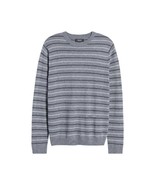 Nordstrom Mens Shop Sweater 2XL Merino Wool Blend Gray Stripe Crew Neck - £27.86 GBP