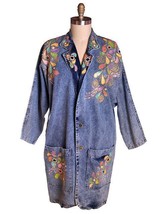 Denim Coat Laura Rogers Vintage Womens  Originals Hand Painted 1980s Pal... - $133.65