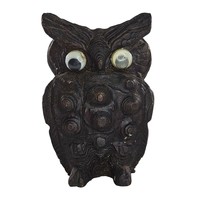 Vintage Cryptomeria Hand Carved Wooden Owl Figurine Googly Eyes Rustic - $19.99