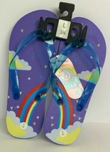 Royal Deluxe Accessories Purple Rainbow Designed Kids Flip Flops Sz: L 3/4 - £7.96 GBP