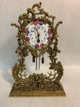 Vintage German Globe Dresser Shelf Clock Gold-toned Metal Floral Wind Up Ornate - £117.74 GBP