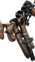 Vintage Religious Rosary Necklace Black Beads  Black Wood Crucifix Mark ... - £22.76 GBP