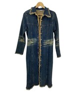 VTG Long Denim Y2K Coat Fringe Edges Grunge 90’s L Runs SMALL - £59.47 GBP