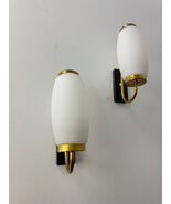 Set of 2 Wall Lamps Attributed to Stilnovo, Brass and Opaline Glass, 195... - $635.32