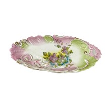 VTG Pink Green Porcelain Celery Dish Cut Out Handles Gold Accent Estate Find - £21.57 GBP