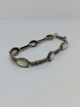 Vintage Sterling Silver 935 Thailand Marcasite Mother Of Pearl Bracelet 8&quot; - £31.59 GBP