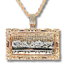 Two Tone XL Last Supper CZ Pendant 14k Rose Gold Plated 24&quot; Rope HipHop Necklace - £8.85 GBP
