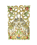 Couple Elephant Exploring Gilded 24k Gold Hand Carved Wood Wall Art - £61.52 GBP