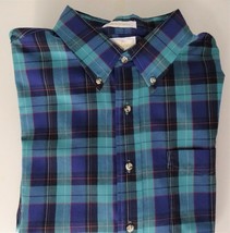 Men&#39;s Teal Green Blue Plaid Long Sleeve Button Down Saddlebred Dress Shirt XL - £21.90 GBP