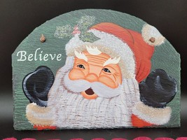 Hand painted Santa on Slate Stone Christmas decor 12x9&quot;by Hand Made Designs VTG - £22.35 GBP