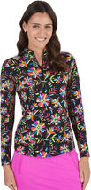 NWT IBKUL ESTELA BLACK MULTI Long Sleeve Mock Golf Tennis Shirt XS S M L XL XXL image 2