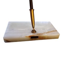 Vtg Schaeffer Onyx Gold Cream Desk Set w/Brown White Dot Fountain Pen 14k READ - £22.02 GBP