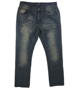 JeanEtix Jeans Men&#39;s 32x32 Distressed Straight Leg Dark Wash Blue Denim ... - £10.31 GBP