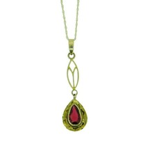 10k Yellow Gold Lavaliere Pendant with Red Glass Engraved Frame (#J4765) - £152.98 GBP