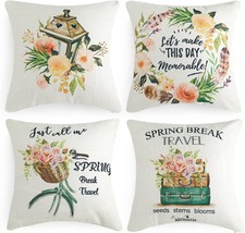 Set of 4 Fresh Flower Market Spring Throw Pillowcase / Pillow Covers - 18&quot; x 18&quot; - £10.89 GBP