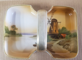 RARE Vintage Nippon Candy Dish tray Windmill  Painted Porcelain - $36.12