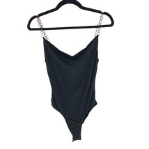 Princess Polly Mia Bodysuit Chain Straps Waterfall Neckline Snap Closure Black 2 - £11.39 GBP