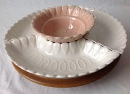 California Pottery Lazy Susan Serving Dish Art Deco Mid Century Pink White L56 - £23.94 GBP